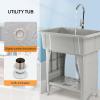 imageVINGLI 20Gallon Utility Sink Laundry Tub for Washing Room Freestanding Utility Sink with Stainless Steel Faucet 224quotD x 323quotW x 496quotHFaucet included WhiteGray