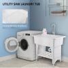 imageVINGLI 20Gallon Utility Sink Laundry Tub for Washing Room Freestanding Utility Sink with Stainless Steel Faucet 224quotD x 323quotW x 496quotHFaucet included WhiteWhite
