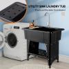 imageVINGLI 20Gallon Utility Sink Laundry Tub for Washing Room Freestanding Utility Sink with Stainless Steel Faucet 224quotD x 323quotW x 496quotHFaucet included WhiteBlack
