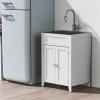 imageVINGLI 24Inch Laundry Sink with Cabinet and PullOut Sprayer Faucet Stainless Steel Utility Sink with Cabinet White Cabinet with Sink for Laundry ampamp Utility Room Kitchen Bathroom BasementWhite