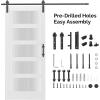 imageVINGLI 36in x 84in Glass Barn Door with 66ft Sliding Barn Door Hardware Kit ampampHandles PreDrilled Holes Easy Assembly Solid Wood Slab White Sliding Door
