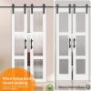 imageVINGLI 36in x 84in Glass Barn Door with 66ft Sliding Barn Door Hardware Kit ampampHandles PreDrilled Holes Easy Assembly Solid Wood Slab White Sliding Door Double 18quotx84quot Doors  66 Track Kit