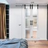 imageVINGLI 36in x 84in Glass Barn Door with 66ft Sliding Barn Door Hardware Kit ampampHandles PreDrilled Holes Easy Assembly Solid Wood Slab White Sliding Door Double 18quotx84quot Doors  66 Track Kit