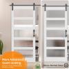 imageVINGLI 36in x 84in Glass Barn Door with 66ft Sliding Barn Door Hardware Kit ampampHandles PreDrilled Holes Easy Assembly Solid Wood Slab White Sliding Door