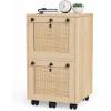 imageVINGLI 3Drawer File Cabinet with Lock Wood Rolling Filing Cabinets for Home Office Mobile Printer Stand Under Desk File Organizer for Letter Sized Files 26quot HCaster Included OakRattan Oak