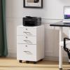imageVINGLI 3Drawer File Cabinet with Lock Wood Rolling Filing Cabinets for Home Office Mobile Printer Stand Under Desk File Organizer for Letter Sized Files 26quot HCaster Included OakClassic White