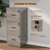 imageVINGLI 3Drawer File Cabinet with Lock Wood Rolling Filing Cabinets for Home Office Mobile Printer Stand Under Desk File Organizer for Letter Sized Files 26quot HCaster Included OakRustic Gray