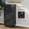 imageVINGLI 3Drawer File Cabinet with Lock Wood Rolling Filing Cabinets for Home Office Mobile Printer Stand Under Desk File Organizer for Letter Sized Files 26quot HCaster Included OakClassic Black