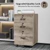 imageVINGLI 3Drawer File Cabinet with Lock Wood Rolling Filing Cabinets for Home Office Mobile Printer Stand Under Desk File Organizer for Letter Sized Files 26quot HCaster Included OakRustic Gray