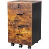imageVINGLI 3Drawer File Cabinet with Lock Wood Rolling Filing Cabinets for Home Office Mobile Printer Stand Under Desk File Organizer for Letter Sized Files 26quot HCaster Included OakRustic Brown  Black