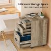 imageVINGLI 3Drawer File Cabinet with Lock Wood Rolling Filing Cabinets for Home Office Mobile Printer Stand Under Desk File Organizer for Letter Sized Files 26quot HCaster Included OakRustic Gray