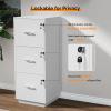 imageVINGLI 3Drawer File Cabinet with Lock Wood Rolling Filing Cabinets for Home Office Mobile Printer Stand Under Desk File Organizer for Letter Sized Files 26quot HCaster Included OakClassic White