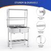 imageVINGLI 67quot 2Compartment Commercial Sink with Shelves Over ampamp Drying Rack Underneath 304 Stainless Steel Sink Double Basin with Drain for Restaurant Freestanding Utility Sink for Laundry Room Garage