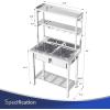 imageVINGLI 67quot 2Compartment Commercial Sink with Shelves Over ampamp Drying Rack Underneath 304 Stainless Steel Sink Double Basin with Drain for Restaurant Freestanding Utility Sink for Laundry Room Garage