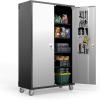 imageVINGLI 72 Tall Garage Storage Cabinet Metal Storage Cabinet with Wheels Locking Doors and Adjustable Shelves Black ampamp Silver 32W x 16D x 72HBlack  Silver