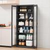 imageVINGLI 72 Tall Garage Storage Cabinet Metal Storage Cabinet with Wheels Locking Doors and Adjustable Shelves Black ampamp Silver 32W x 16D x 72HBlack