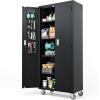 imageVINGLI 72 Tall Garage Storage Cabinet Metal Storage Cabinet with Wheels Locking Doors and Adjustable Shelves Black ampamp Silver 32W x 16D x 72HBlack