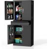 imageVINGLI 72 Tall Garage Storage Cabinet Metal Storage Cabinet with Wheels Locking Doors and Adjustable Shelves Black ampamp Silver 32W x 16D x 72HBlack