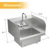 imageVINGLI Commercial Hand Wash Sink Stainless Steel BarPrep with Side Splash Guard Wall Mount Utility Sink with Faucet Heavy Duty Washing Basin for Restaurant Home Kitchen 17W x 15D x 14H