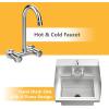 imageVINGLI Commercial Hand Wash Sink Stainless Steel BarPrep with Side Splash Guard Wall Mount Utility Sink with Faucet Heavy Duty Washing Basin for Restaurant Home Kitchen 17W x 15D x 14H