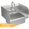 imageVINGLI Commercial Hand Wash Sink Stainless Steel BarPrep with Side Splash Guard Wall Mount Utility Sink with Faucet Heavy Duty Washing Basin for Restaurant Home Kitchen 17W x 15D x 14H