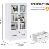 imageVINGLI Lateral File Cabinet with Glass Doors and Locking Drawer for Hanging File Folders Bookshelf with Adjustable Shelves for Home Office White 30W x 16D x 55HWhite