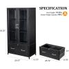 imageVINGLI Lateral File Cabinet with Glass Doors and Locking Drawer for Hanging File Folders Bookshelf with Adjustable Shelves for Home Office White 30W x 16D x 55HBlack