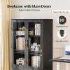 imageVINGLI Lateral File Cabinet with Glass Doors and Locking Drawer for Hanging File Folders Bookshelf with Adjustable Shelves for Home Office White 30W x 16D x 55HBlack