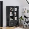 imageVINGLI Lateral File Cabinet with Glass Doors and Locking Drawer for Hanging File Folders Bookshelf with Adjustable Shelves for Home Office White 30W x 16D x 55HBlack