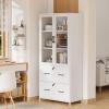 imageVINGLI Lateral File Cabinet with Glass Doors and Locking Drawer for Hanging File Folders Bookshelf with Adjustable Shelves for Home Office White 30W x 16D x 55HWhite