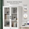 imageVINGLI Lateral File Cabinet with Glass Doors and Locking Drawer for Hanging File Folders Bookshelf with Adjustable Shelves for Home Office White 30W x 16D x 55HWhite
