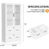 imageVINGLI Lateral File Cabinet with Glass Doors and Locking Drawer for Hanging File Folders Bookshelf with Adjustable Shelves for Home Office White 30W x 16D x 55HWhite