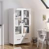 imageVINGLI Lateral File Cabinet with Glass Doors and Locking Drawer for Hanging File Folders Bookshelf with Adjustable Shelves for Home Office White 30W x 16D x 55HWhite