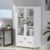 imageVINGLI Lateral File Cabinet with Glass Doors and Locking Drawer for Hanging File Folders Bookshelf with Adjustable Shelves for Home Office White 30W x 16D x 55HWhite