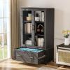 imageVINGLI Lateral File Cabinet with Glass Doors and Locking Drawer for Hanging File Folders Bookshelf with Adjustable Shelves for Home Office White 30W x 16D x 55HBlack