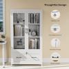 imageVINGLI Lateral File Cabinet with Glass Doors and Locking Drawer for Hanging File Folders Bookshelf with Adjustable Shelves for Home Office White 30W x 16D x 55HWhite