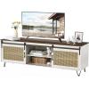 imageVINGLI Rattan TV Stand for TVs up to 75 Inch Farmhouse Boho Entertainment Center with Sliding Barn Door for Living Room White 70W x158D x236H