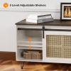 imageVINGLI Rattan TV Stand for TVs up to 75 Inch Farmhouse Boho Entertainment Center with Sliding Barn Door for Living Room White 70W x158D x236H