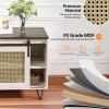 imageVINGLI Rattan TV Stand for TVs up to 75 Inch Farmhouse Boho Entertainment Center with Sliding Barn Door for Living Room White 70W x158D x236H