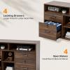 imageVINGLI Wood Mobile File Cabinet with 4 Drawers and Shelves Printer Stand with Open Storage Lockable Lateral Filing Cabinet for Home Office Assembly Required Light Beige Close to WhiteDark Brown