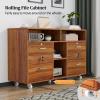 imageVINGLI Wood Mobile File Cabinet with 4 Drawers and Shelves Printer Stand with Open Storage Lockable Lateral Filing Cabinet for Home Office Assembly Required Light Beige Close to WhiteWalnut