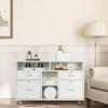 imageVINGLI Wood Mobile File Cabinet with 4 Drawers and Shelves Printer Stand with Open Storage Lockable Lateral Filing Cabinet for Home Office Assembly Required Light Beige Close to WhiteWhite