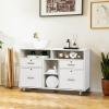 imageVINGLI Wood Mobile File Cabinet with 4 Drawers and Shelves Printer Stand with Open Storage Lockable Lateral Filing Cabinet for Home Office Assembly Required Light Beige Close to WhiteWhite