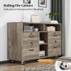 imageVINGLI Wood Mobile File Cabinet with 4 Drawers and Shelves Printer Stand with Open Storage Lockable Lateral Filing Cabinet for Home Office Assembly Required Light Beige Close to WhiteRustic Grey