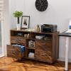 imageVINGLI Wood Mobile File Cabinet with 4 Drawers and Shelves Printer Stand with Open Storage Lockable Lateral Filing Cabinet for Home Office Assembly Required Light Beige Close to WhiteDark Brown