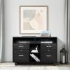 imageVINGLI Wood Mobile File Cabinet with 4 Drawers and Shelves Printer Stand with Open Storage Lockable Lateral Filing Cabinet for Home Office Assembly Required Light Beige Close to WhiteBlack