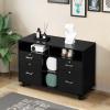 imageVINGLI Wood Mobile File Cabinet with 4 Drawers and Shelves Printer Stand with Open Storage Lockable Lateral Filing Cabinet for Home Office Assembly Required Light Beige Close to WhiteBlack