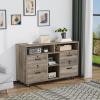 imageVINGLI Wood Mobile File Cabinet with 4 Drawers and Shelves Printer Stand with Open Storage Lockable Lateral Filing Cabinet for Home Office Assembly Required Light Beige Close to WhiteRustic Grey