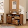 imageVINGLI Wood Mobile File Cabinet with 4 Drawers and Shelves Printer Stand with Open Storage Lockable Lateral Filing Cabinet for Home Office Assembly Required Light Beige Close to WhiteWalnut