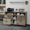 imageVINGLI Wood Mobile File Cabinet with 4 Drawers and Shelves Printer Stand with Open Storage Lockable Lateral Filing Cabinet for Home Office Assembly Required Light Beige Close to WhiteRustic Grey